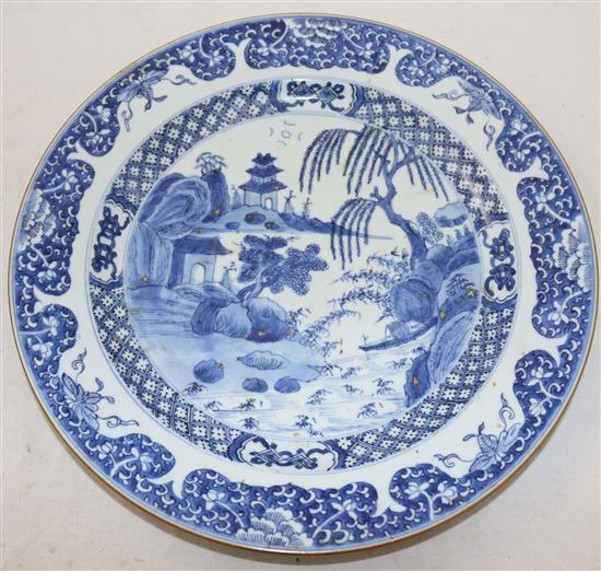 Two Chinese export blue and white dishes, Qianlong period, 40.5cm